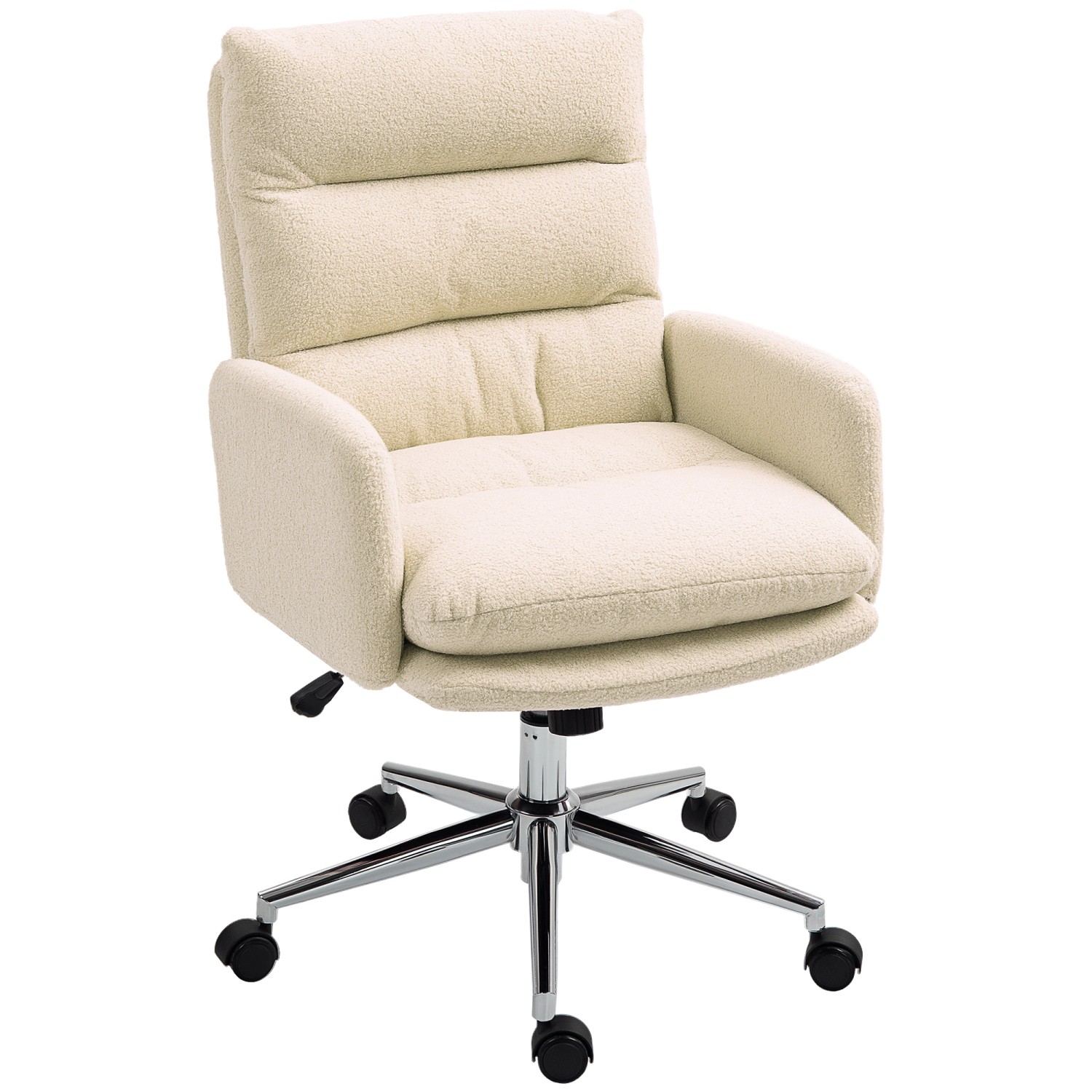 HOMCOM Bürostuhl Polyester Schaumstoff Cremeweiß 67L x 58B x 91-99H cm von HOMCOM