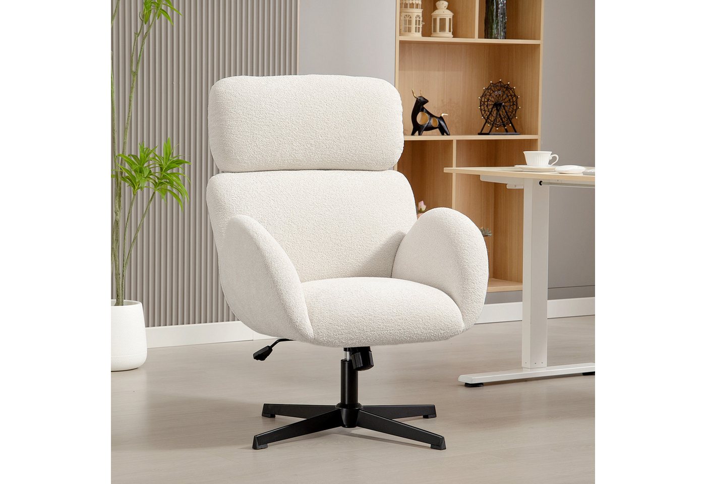 HOMCOM Bürostuhl Schreibtischstuhl, höhenverstellbar (Drehstuhl, 1 St), für Schlafzimmer, Arbeitszimmer, Cremeweiß von HOMCOM