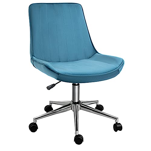 HOMCOM Bürostuhl Schreibtischstuhl Drehstuhl drehbar Höhenverstellbar 360°, Samtstoff, Blau, 52,5 x 60 x 82-91 cm von HOMCOM