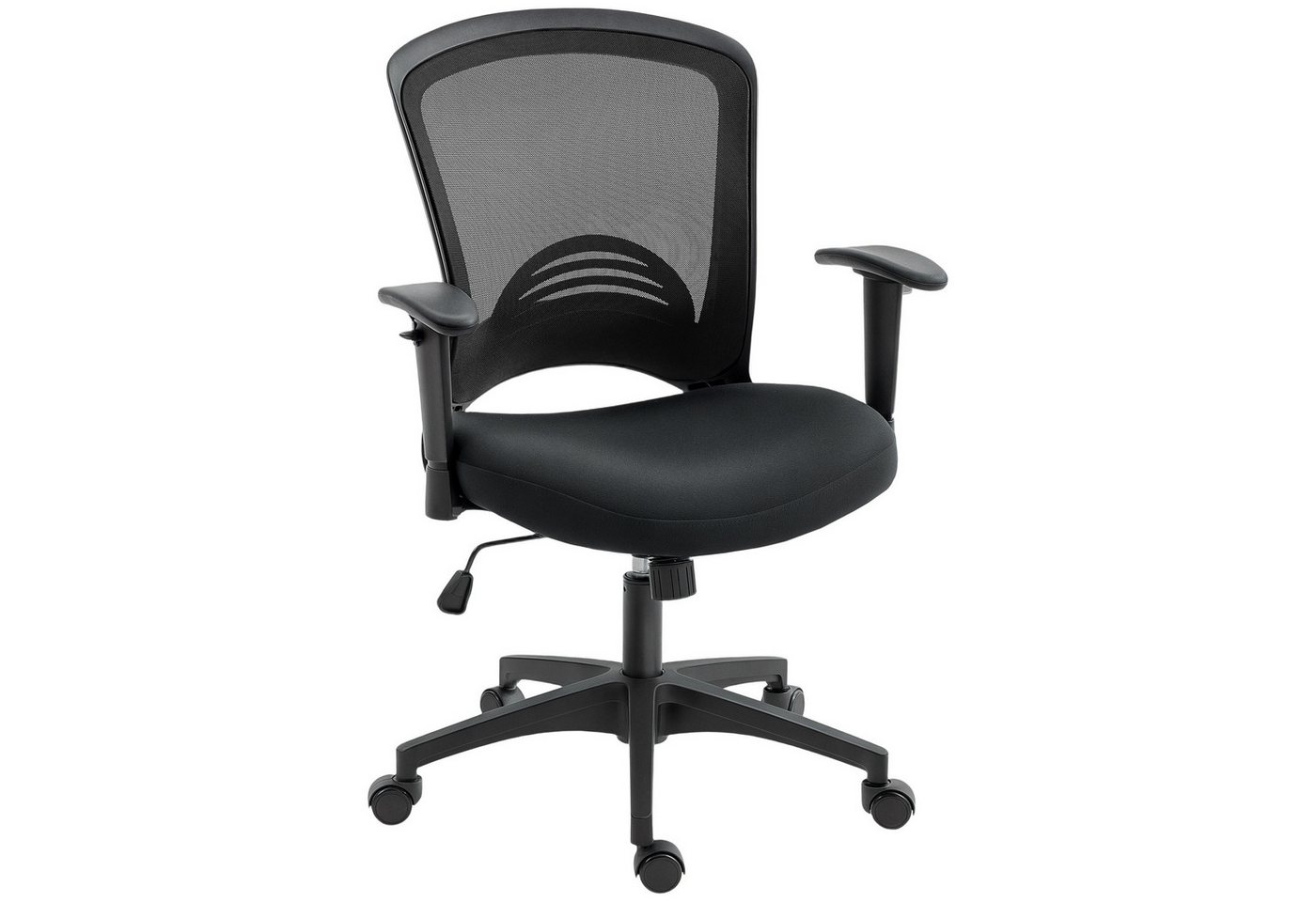 HOMCOM Bürostuhl Schreibtischstuhl mit Netzstoff-Rückenlehne, mit Kippfunktion (Drehstuhl, 1 St), für Arbeitszimmer, Büro, Schwarz von HOMCOM