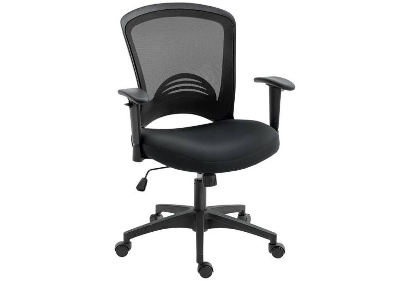 HOMCOM Bürostuhl Schreibtischstuhl mit Netzstoff-Rückenlehne, mit Kippfunktion (Drehstuhl, 1 St), für Arbeitszimmer, Büro, Schwarz von HOMCOM