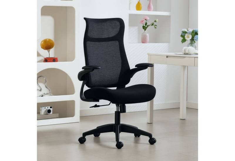 HOMCOM Bürostuhl Schreibtischstuhl mit Netzstoff-Rückenlehne (Drehstuhl, 1 St), für Arbeitszimmer, Büro, Schwarz von HOMCOM