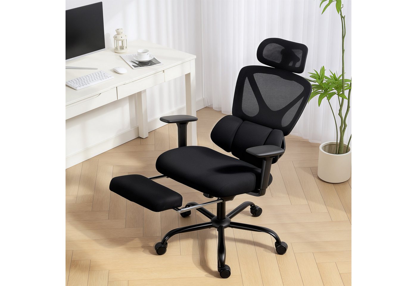 HOMCOM Bürostuhl Schreibtischstuhl mit Netzstoff-Rückenlehne (Drehstuhl, 1 St), für Arbeitszimmer, Büro, Schwarz von HOMCOM