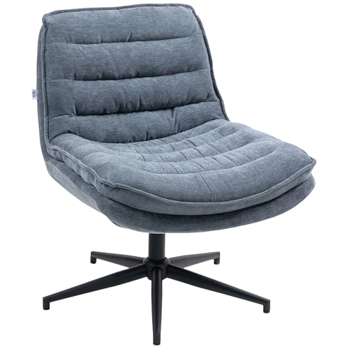 HOMCOM Bürostuhl Schreibtischstuhl ohne Armlehnen mit breiter Sitzfläche, Höhenverstellbar Schneidersitz Stuhl Doppellagige Dicke Drehstuhl mit Leinenoptik, für Home-Office, Dunkelgrau von HOMCOM