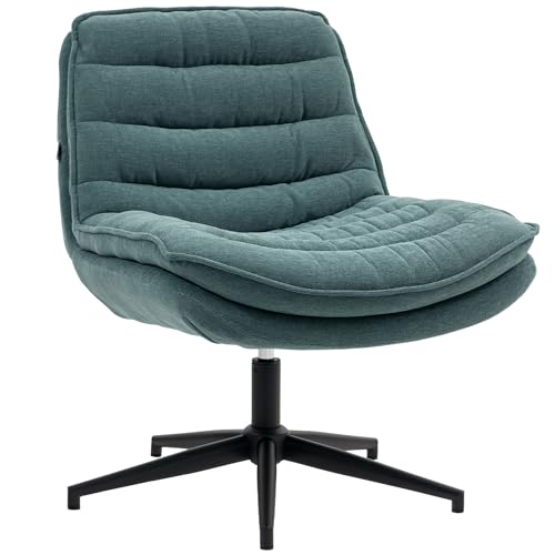 HOMCOM Bürostuhl Schreibtischstuhl ohne Armlehnen mit breiter Sitzfläche, Höhenverstellbar Schneidersitz Stuhl Doppellagige Dicke Drehstuhl mit Leinenoptik, für Home-Office, Dunkelgrün von HOMCOM