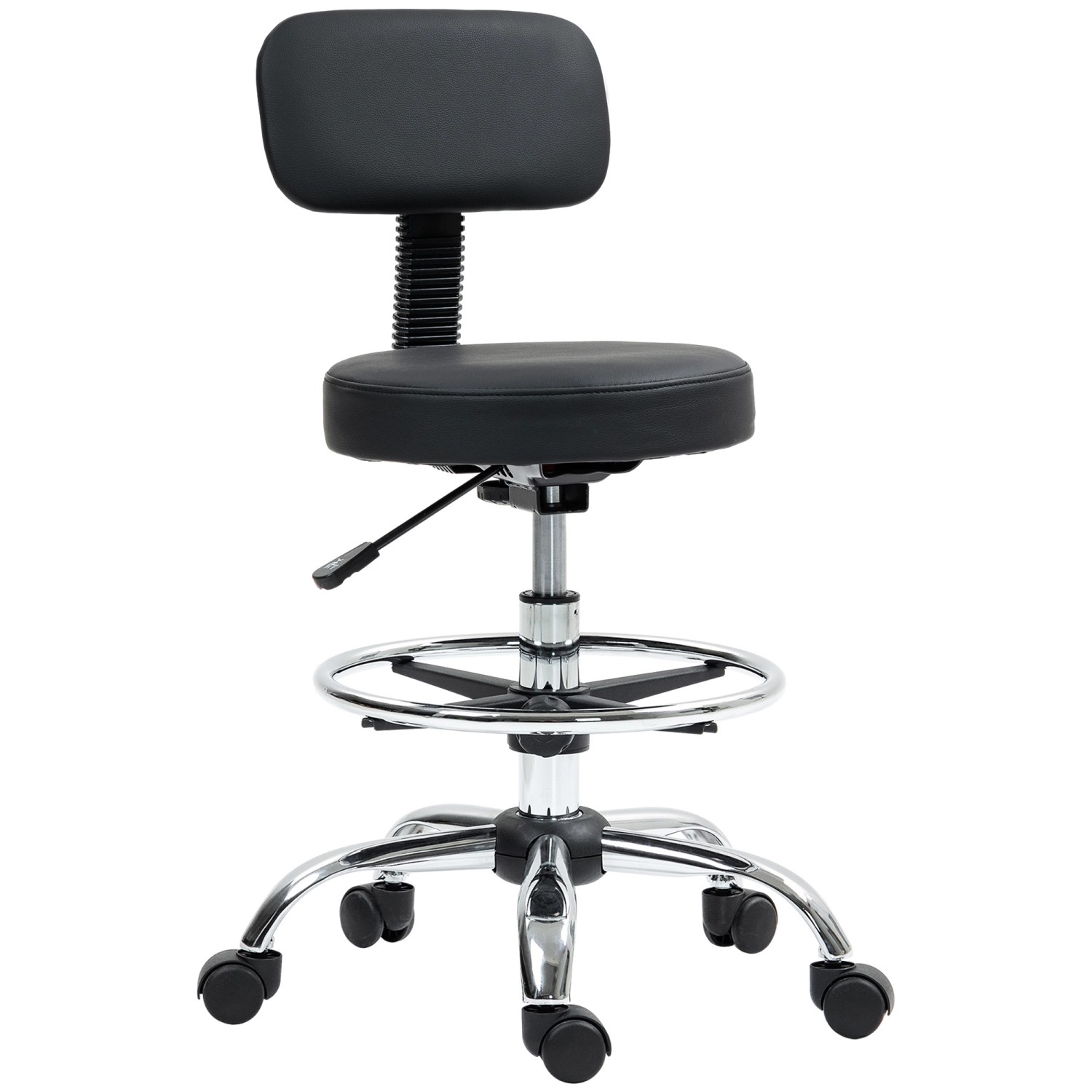 HOMCOM Bürostuhl Stahl Kunstleder Schwarz 52L x 52B x 78-92H cm von HOMCOM
