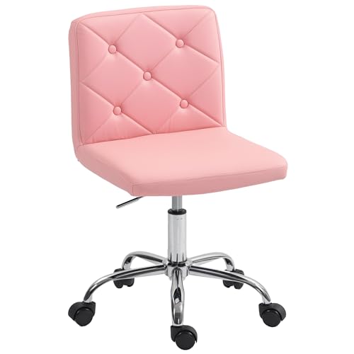 HOMCOM Bürostuhl aus PU-Leder, ohne Armlehnen, moderner Schminkstuhl, Computer-Drehstuhl mit rollenden Rädern und Verstellbarer Höhe für Zuhause, Arbeitszimmer, Schlafzimmer, Rosa HOMCOM Bürostuhl aus PU-Leder, ohne Armlehnen, moderner Schminkstuhl, Computer-Drehstuhl mit rollenden Rädern und Verstellbarer Höhe für Zuhause, Arbeitszimmer, Schlafzimmer, Rosa von HOMCOM