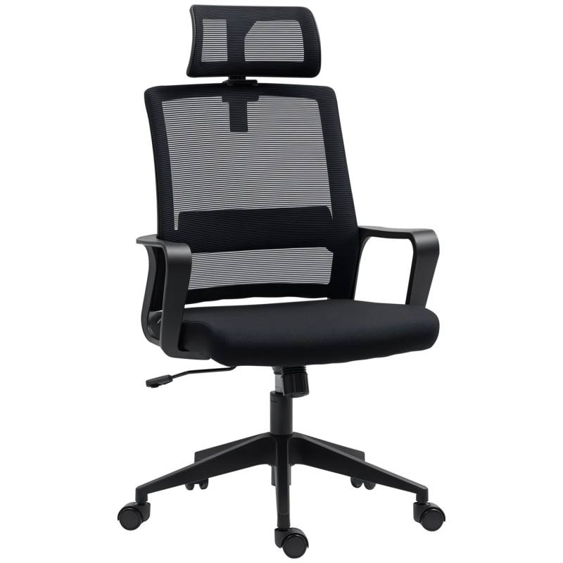 HOMCOM Bürostuhl mit Armlehne Mesh Schwarz 64L x 60B x 102-112H cm von HOMCOM