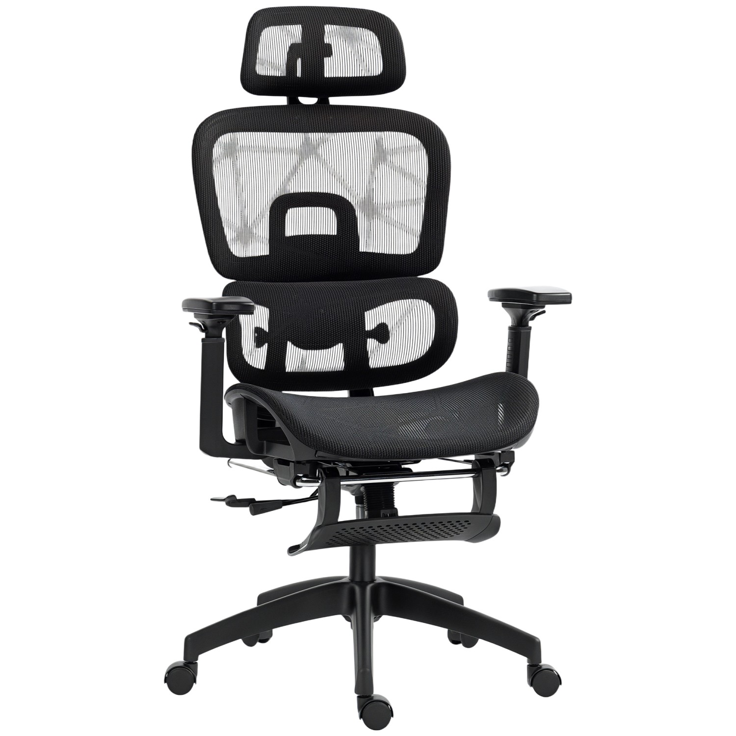 HOMCOM Bürostuhl mit Armlehne Polyester Schwarz 66L x 64B x 114-122H cm von HOMCOM