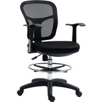 HOMCOM Bürostuhl mit Fußring und ergonomischer gekrümmter Rückenlehne, ergonomischer Stuhl aus Polyester, Schaumstoff und Kunststoff, höhenverstellbar, 55x58x94 cm, Schwarz   Aosom von HOMCOM