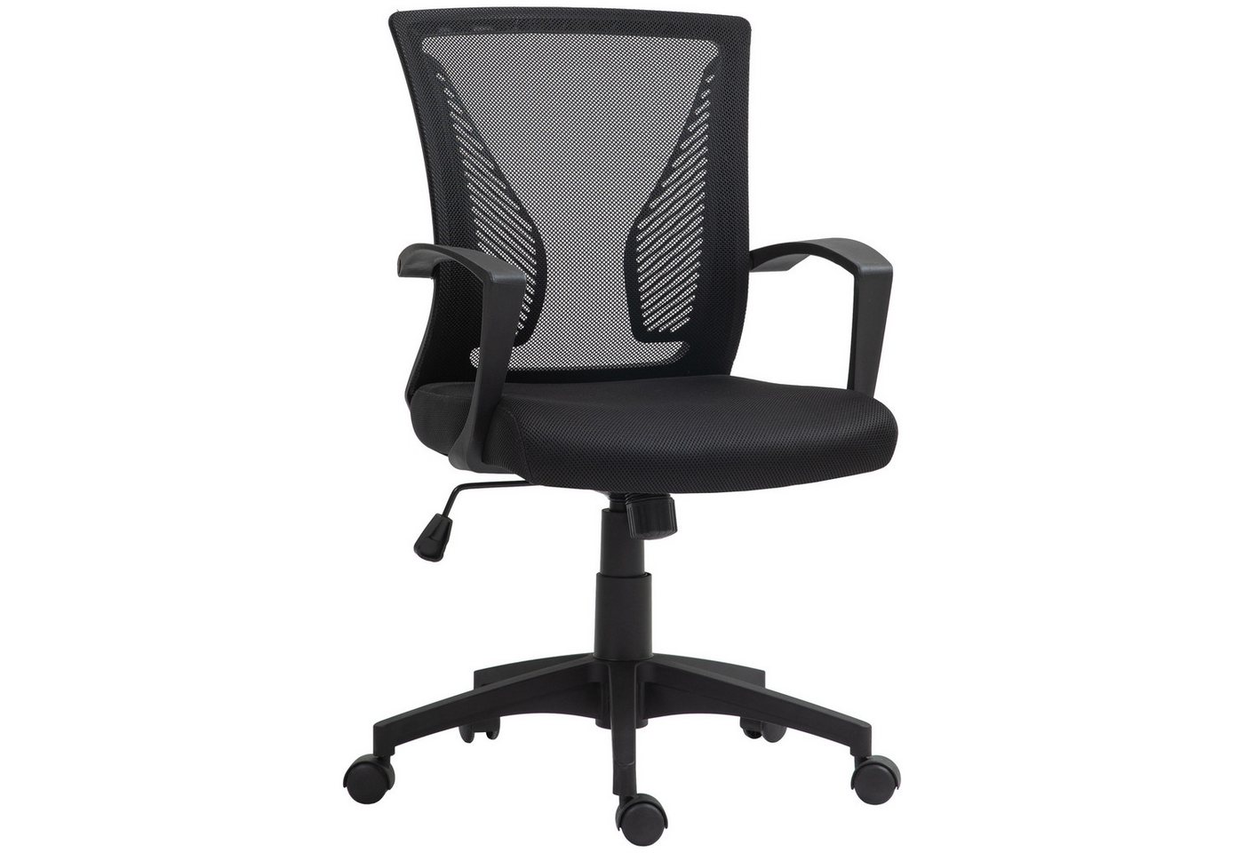 HOMCOM Bürostuhl mit Kippfunktion, höhenverstellbar (Schreibtischstuhl, 1 St), bis 120 kg belastbar, für Büro, Arbeitszimmer, Schwarz von HOMCOM