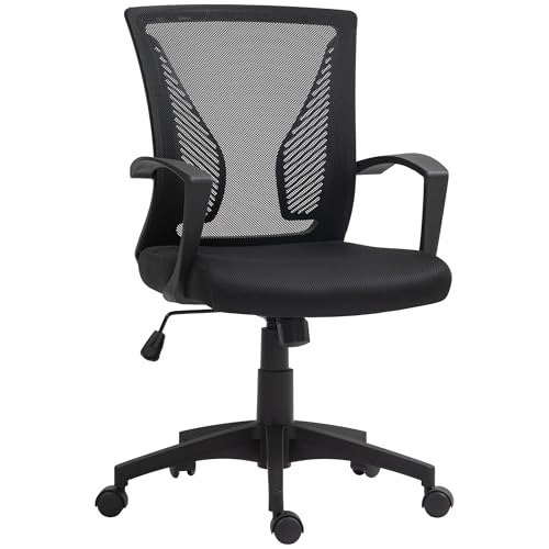 HOMCOM Bürostuhl mit Kippfunktion, höhenverstellbar Schreibtischstuhl, Drehstuhl bis 120 kg belastbar, für Büro, Arbeitszimmer, Schwarz von HOMCOM