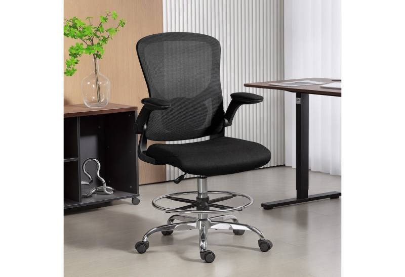 HOMCOM Bürostuhl mit Lendenstütze, höhenverstellbar, drehbar (Computerstuhl, 1 St), für Homeoffice, Studio, Kunstprojekte, Schwarz von HOMCOM