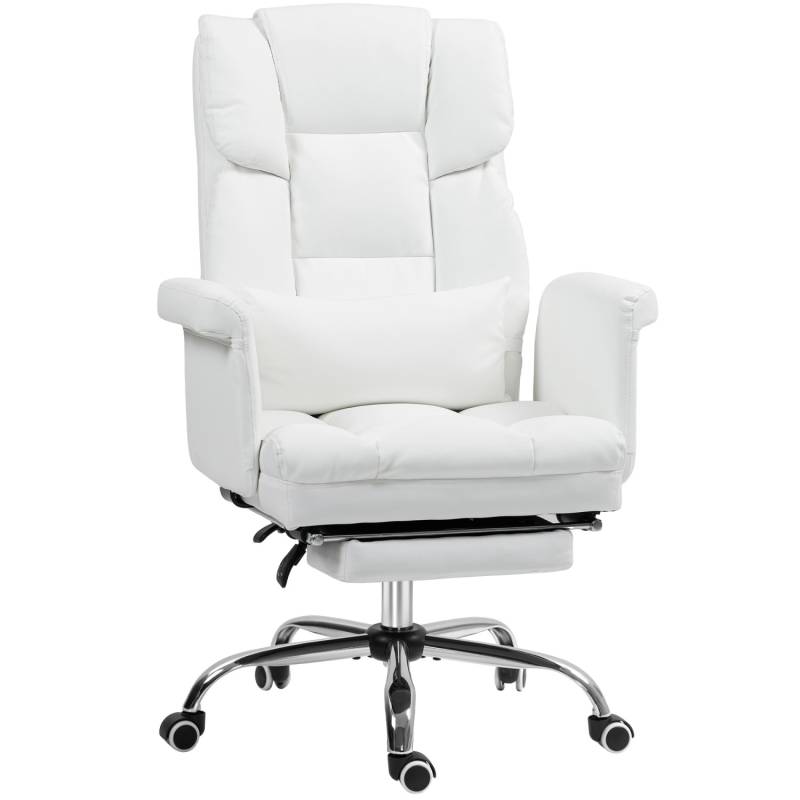 HOMCOM Bürostuhl mit Liegefunktion Kunstleder Weiß 69L x 65B x 107-115H cm von HOMCOM