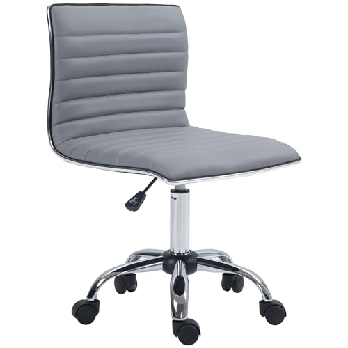 HOMCOM Homeoffice Stuhl Schreibtischstuhl aus Kunstleder Höhenverstellbar Drehstuhl bis 120 kg belastbar, Schminkstuhl für Arbeitszimmer, Schlafzimmer Hellgrau von HOMCOM