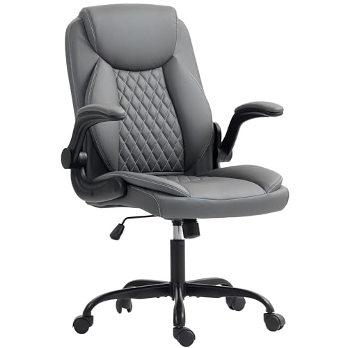 HOMCOM Bürostuhl mit hochklappbaren Armlehnen, ergonomischer Bürostuhl mit Höhenverstellung, Wippfunktion, breite gepolsterte Sitzfläche, 360° drehbar, belastbar bis 120 Kg, dunkelgrau HOMCOM Bürostuhl mit hochklappbaren Armlehnen, ergonomischer Bürostuhl mit Höhenverstellung, Wippfunktion, breite gepolsterte Sitzfläche, 360° drehbar, belastbar bis 120 Kg, dunkelgrau von HOMCOM