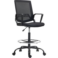 HOMCOM Bürostuhl mit verstellbarem Fußhocker Bürostuhl aus elastischem Stoff mit höhenverstellbarer Sitzfläche und Armlehnen 66,5x70,5x118-139,5 cm Schwarz   Aosom von HOMCOM