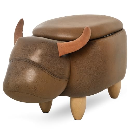 HOMCOM Buffalo Shaped Storage Pouf, Moderner Wohnzimmer Pouf, Fußhocker, Holzrahmen, gepolsterter Sitz, 62x35x36cm, Braun von HOMCOM
