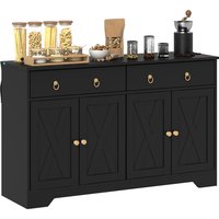 HOMCOM Buffet Möbel Aufbewahrungsschrank Küchenmöbel Landhausstil 2 Schubladen und 2 Schränke mit höhenverstellbaren Regalen - Maße 121L x 37B x 75H cm Schwarz   Aosom von HOMCOM