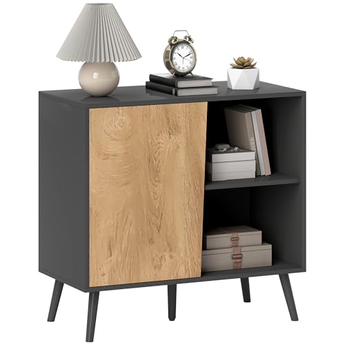 HOMCOM Buffet Sideboard mit Schrank und Stauraum mit 3 verstellbaren Etagen, Moderne Möbel mit Kiefernholzbeinen, 80x39x76 cm, dunkelgrau HOMCOM Buffet Sideboard mit Schrank und Stauraum mit 3 verstellbaren Etagen, Moderne Möbel mit Kiefernholzbeinen, 80x39x76 cm, dunkelgrau von HOMCOM