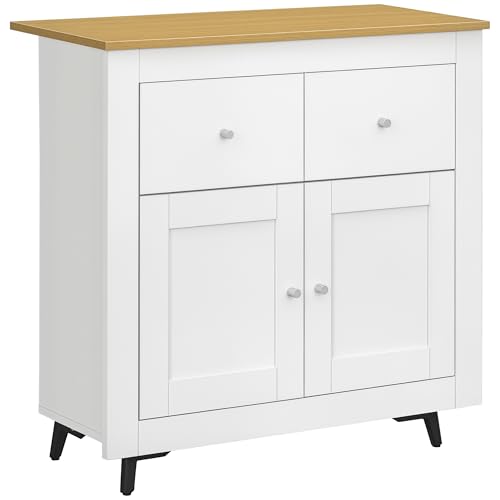 HOMCOM Buffetschrank im modernen Stil mit Schrank mit Türen und 2 Schubladen, Aufbewahrungsschrank für Wohnzimmer, Esszimmer, ABM. 78 x 35 x 80 cm, weiß HOMCOM Buffetschrank im modernen Stil mit Schrank mit Türen und 2 Schubladen, Aufbewahrungsschrank für Wohnzimmer, Esszimmer, ABM. 78 x 35 x 80 cm, weiß von HOMCOM