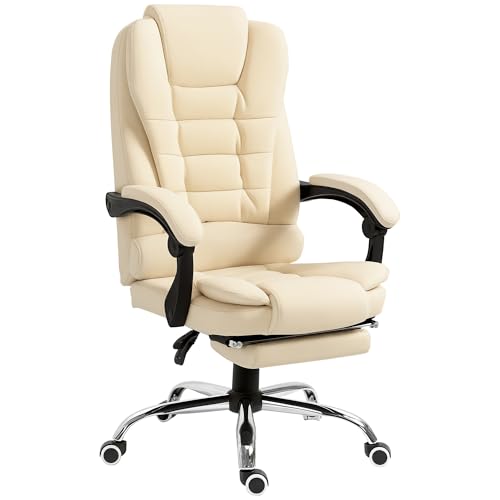HOMCOM Chefsessel Bürostuhl mit Fußstütze, Schreibtischstuhl mit Neigefunktion, Höhenverstellbarer Computerstuhl mit Armlehne, Drehstuhl für Büro, Kunstleder, Creme HOMCOM Chefsessel Bürostuhl mit Fußstütze, Schreibtischstuhl mit Neigefunktion, Höhenverstellbarer Computerstuhl mit Armlehne, Drehstuhl für Büro, Kunstleder, Creme von HOMCOM