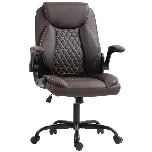 HOMCOM Chefsessel mit hochklappbaren Armlehnen, PU-Leder Computer-Schreibtischstuhl mit Dicker Polsterung, Neigefunktion, höhenverstellbar für Zuhause, braun HOMCOM Chefsessel mit hochklappbaren Armlehnen, PU-Leder Computer-Schreibtischstuhl mit Dicker Polsterung, Neigefunktion, höhenverstellbar für Zuhause, braun von HOMCOM