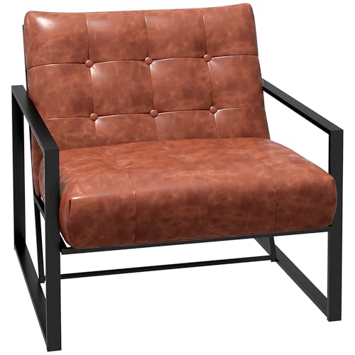 HOMCOM Chesterfield-Sessel, Relaxsessel, Sitzfläche mit Rückenlehne, gepolstert, Metallgestell, Schwarz, Bezug aus Synthetik, rostrot von HOMCOM
