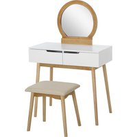 HOMCOM Coiffeuse Design scandinave Schminktisch mit Spiegel, 2 Schubladen und Hocker Weiß Kiefer Hell Aosom HOMCOM Coiffeuse Design scandinave Schminktisch mit Spiegel, 2 Schubladen und Hocker Weiß Kiefer Hell Aosom von HOMCOM