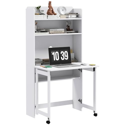 HOMCOM Computer-Schreibtisch mit Ablageböden, Computer-Schreibtisch mit klappbarer Tischplatte und 2 Rollen, für Schlafzimmer, Wohnzimmer und Haus, 80 x 69 x 153 cm, Weiß HOMCOM Computer-Schreibtisch mit Ablageböden, Computer-Schreibtisch mit klappbarer Tischplatte und 2 Rollen, für Schlafzimmer, Wohnzimmer und Haus, 80 x 69 x 153 cm, Weiß von HOMCOM