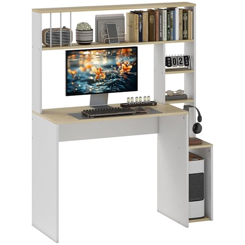HOMCOM Computerschreibtisch Schreibtisch mit Ablage 113 x 45 x 138,5 cm - Ablagefächer, Fächer und CPU-Halter, Eiche und Weiß HOMCOM Computerschreibtisch Schreibtisch mit Ablage 113 x 45 x 138,5 cm - Ablagefächer, Fächer und CPU-Halter, Eiche und Weiß von HOMCOM