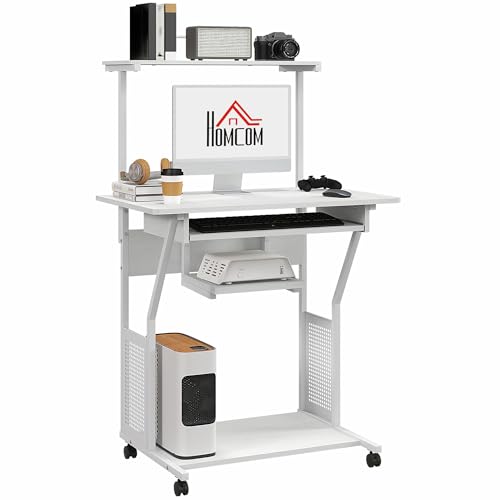 HOMCOM Computertisch, Schreibtisch mit rollbarem Stauraum mit Ablageböden, Arbeitsstation und Tastaturablage, Computertisch auf Rollen, 80 x 50 x 130 cm, weiß HOMCOM Computertisch, Schreibtisch mit rollbarem Stauraum mit Ablageböden, Arbeitsstation und Tastaturablage, Computertisch auf Rollen, 80 x 50 x 130 cm, weiß von HOMCOM