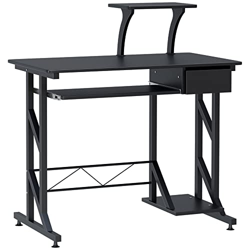 HOMCOM Computertisch Arbeitstisch mit Regalen und Schubladen Schreibtisch Bürotisch Platzsparend stabil Metall MDF Schwarz 90 x 50 x 95 cm HOMCOM Computertisch Arbeitstisch mit Regalen und Schubladen Schreibtisch Bürotisch Platzsparend stabil Metall MDF Schwarz 90 x 50 x 95 cm von HOMCOM