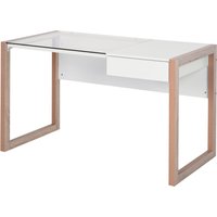 HOMCOM Computertisch Arbeitstisch mit großem gehärtetem Glasplatte und integrierter Schublade Ideal für Büro Schlafzimmer 120 x 60 x 75 cm Weiß und Holz   Aosom von HOMCOM