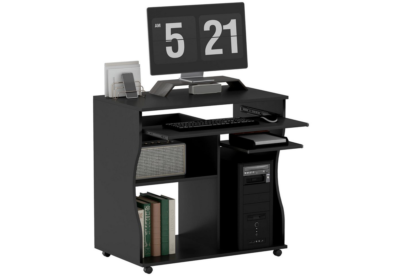 HOMCOM Computertisch Bürotisch (Schreibtisch, 1-St., PC Tisch), Schwarz 80 x 48 x 75 cm von HOMCOM