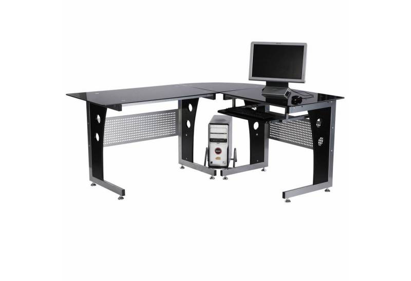 HOMCOM Computertisch Eckschreibtisch mit Sicherheitsglas von HOMCOM