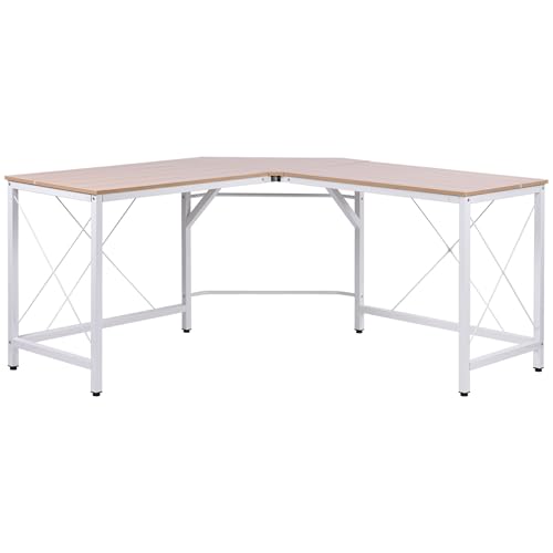 HOMCOM Computertisch Schreibtisch L-Form Arbeitstisch Bürotisch Eckschreibtisch Winkelschreibtisch MDF Natur 150 x 150 x 76 cm von HOMCOM