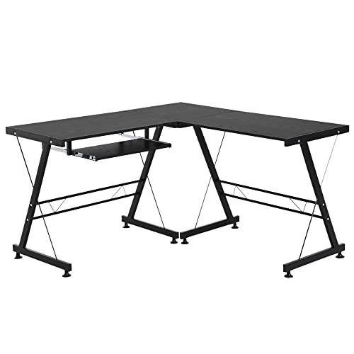 HOMCOM Computertisch Schreibtisch Flexible Arbeitsstation MDF Stahl Schwarz 210 x 50 x 73,5 cm von HOMCOM