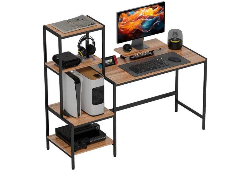 HOMCOM Computertisch Schreibtisch mit Monitorständer, CPU-Ständer, Druckerablage (PC Tisch, 1-St., Bürotisch), für Home Office, 150 x 48 x 125 cm, Braun von HOMCOM