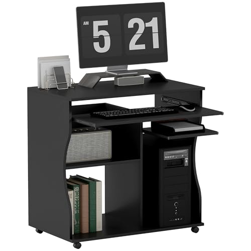 HOMCOM Computertisch Schreibtisch mit Rollen Bürotisch mit Tastaturablage, Ablage, PC Tisch Schwarz 80 x 48 x 75 cm HOMCOM Computertisch Schreibtisch mit Rollen Bürotisch mit Tastaturablage, Ablage, PC Tisch Schwarz 80 x 48 x 75 cm von HOMCOM