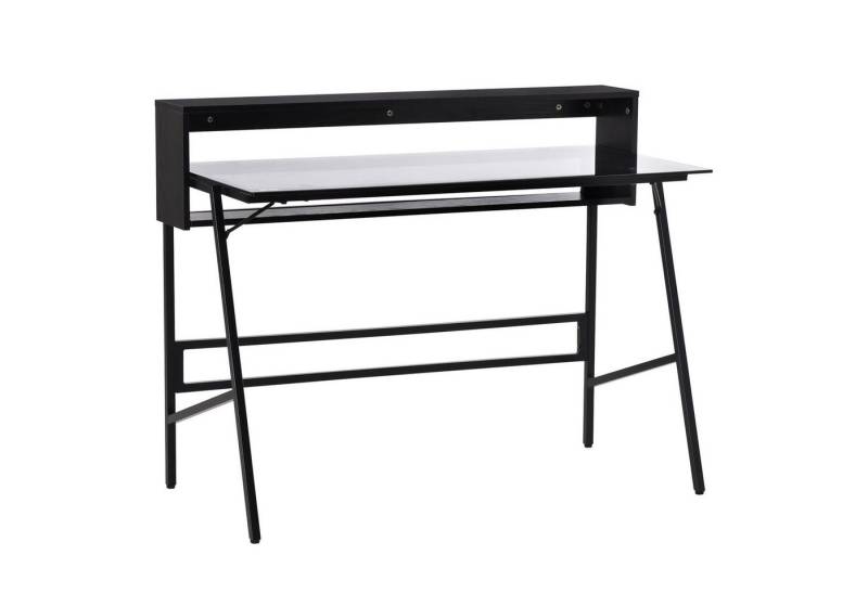 HOMCOM Schreibtisch Computertisch mit gehärtetem Glasplatte (Büchetisch, 1-St., Gamingtisch), Stahl Spanplatte Schwarz+Grau 115 x 55 x 90 cm von HOMCOM