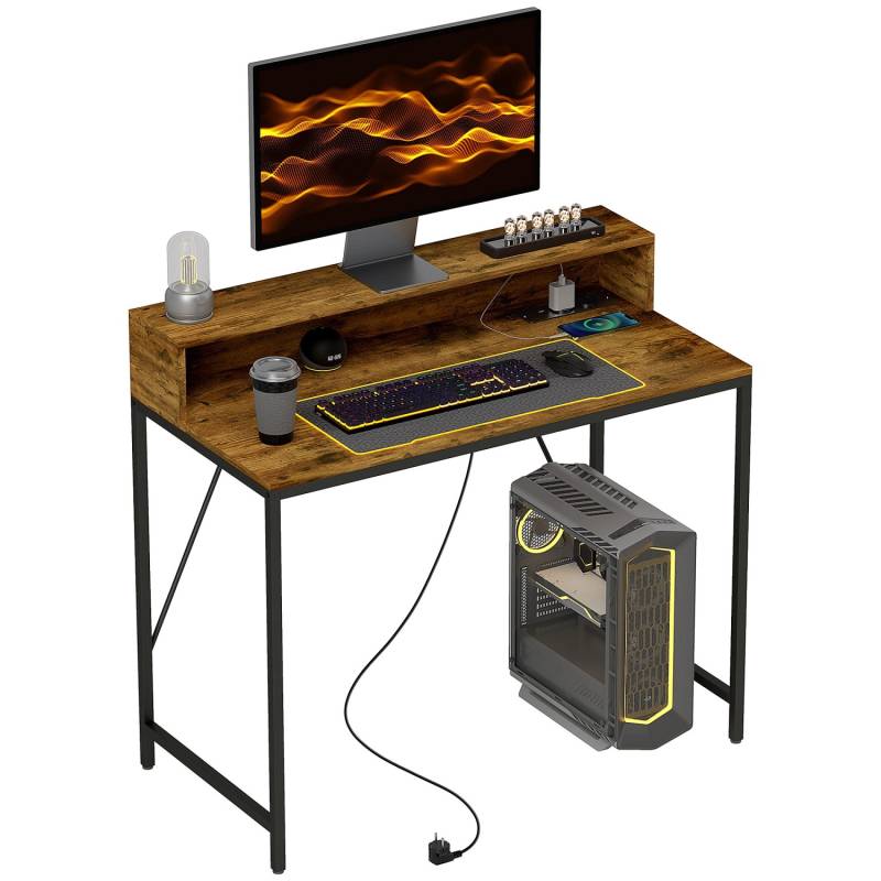 HOMCOM Computertisch Spanplatte Stahl Rustikal-Braun 100L x 50B x 90,5H cm von HOMCOM