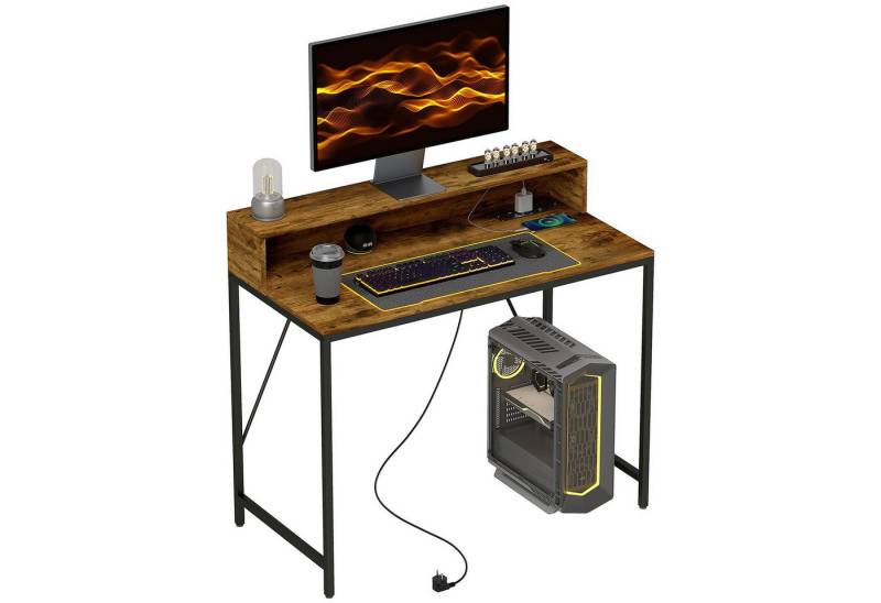 HOMCOM Computertisch mit Anschlüssen, Monitorfläche und Ablage (Computertisch, 1-St., Schreibtisch), für Büro, Arbeitszimmer, 100 x 50 x 90,5 cm, Rustikales Braun von HOMCOM