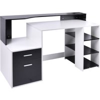 HOMCOM Computertisch mit Multimedia-Aufbewahrung Design mehrere Aufbewahrungsmöglichkeiten 137 L x 55 B x 92 H cm Schwarz und Weiß   Aosom von HOMCOM