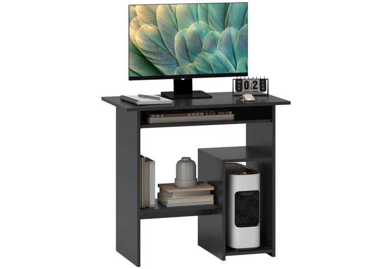 HOMCOM Computertisch mit offenen Fächern und Ablageflächen (Computertisch, 1-St., Schreibtisch), für Büro, Arbeitszimmer, 80 x 45 x 75 cm, Schwarz von HOMCOM