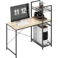 HOMCOM Computertisch mit umkehrbarem 4-stufigem Regal, Computertisch, 110 cm, verstellbares Regal, Stahlrahmen, Eiche und Schwarz   Aosom von HOMCOM
