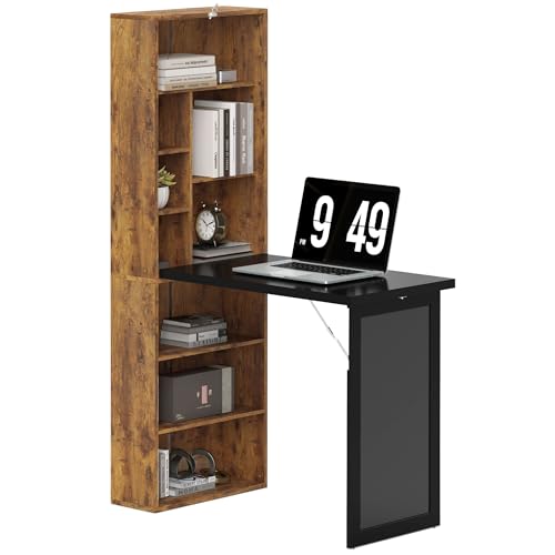 HOMCOM Computertisch zur Wandmontage, klappbarer Arbeitstisch mit schwarzer Tafel und Bücherregal, multifunktionaler schwebender Schreibtisch für Home Office, rustikales Braun HOMCOM Computertisch zur Wandmontage, klappbarer Arbeitstisch mit schwarzer Tafel und Bücherregal, multifunktionaler schwebender Schreibtisch für Home Office, rustikales Braun von HOMCOM
