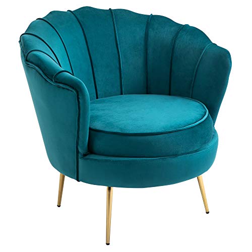 HOMCOM Coquillage Sessel Design Sessel Abm. 79L x 77l x 77H cm Goldene Füße verjüngen sich Velours Blau von HOMCOM