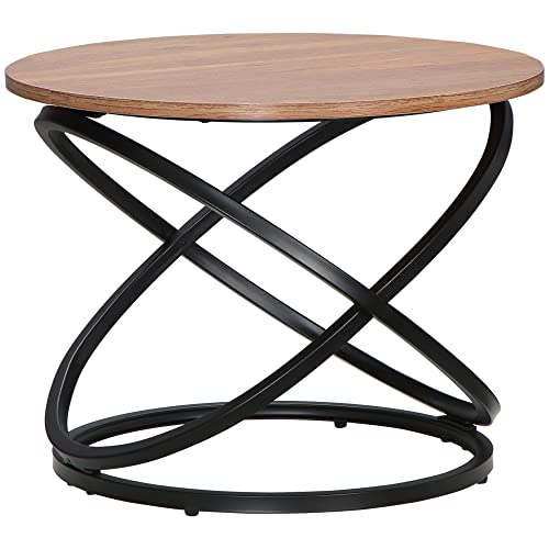 HOMCOM Couchtisch, rund, industrieller Stil, aus schwarzem Metall und Holzplatte, Durchmesser 60 x 46 cm von HOMCOM