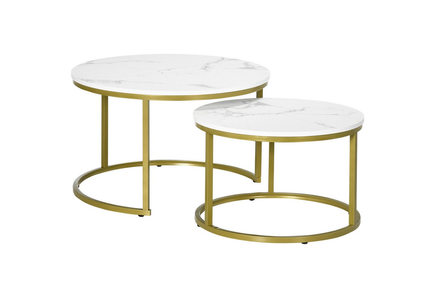 HOMCOM Couchtisch 2er-Set, Rund, mit Stahlgestell in Gold, Marmoroptik, stapelbar (Kaffeetisch, 2-St., Eckiger Beistelltisch), für Wohnzimmer, bis 30 kg belastbar, Weiß von HOMCOM